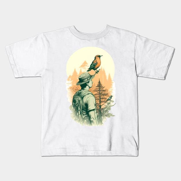 Men, bird,  forest Kids T-Shirt by NemfisArt